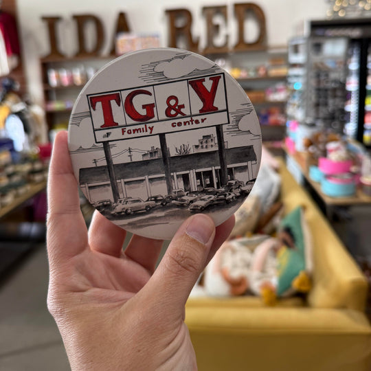 Coaster featuring the TG&Y five and dime store – retro Oklahoma pop culture memorabilia
