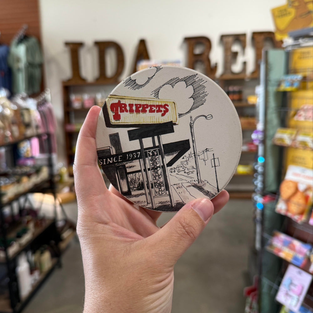 Retro-style coaster honoring Trippets Shoe Store – a Tulsa favorite for 78 years