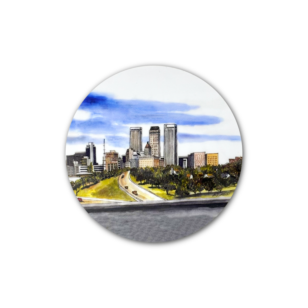 Tulsa Skyline Circle Sticker