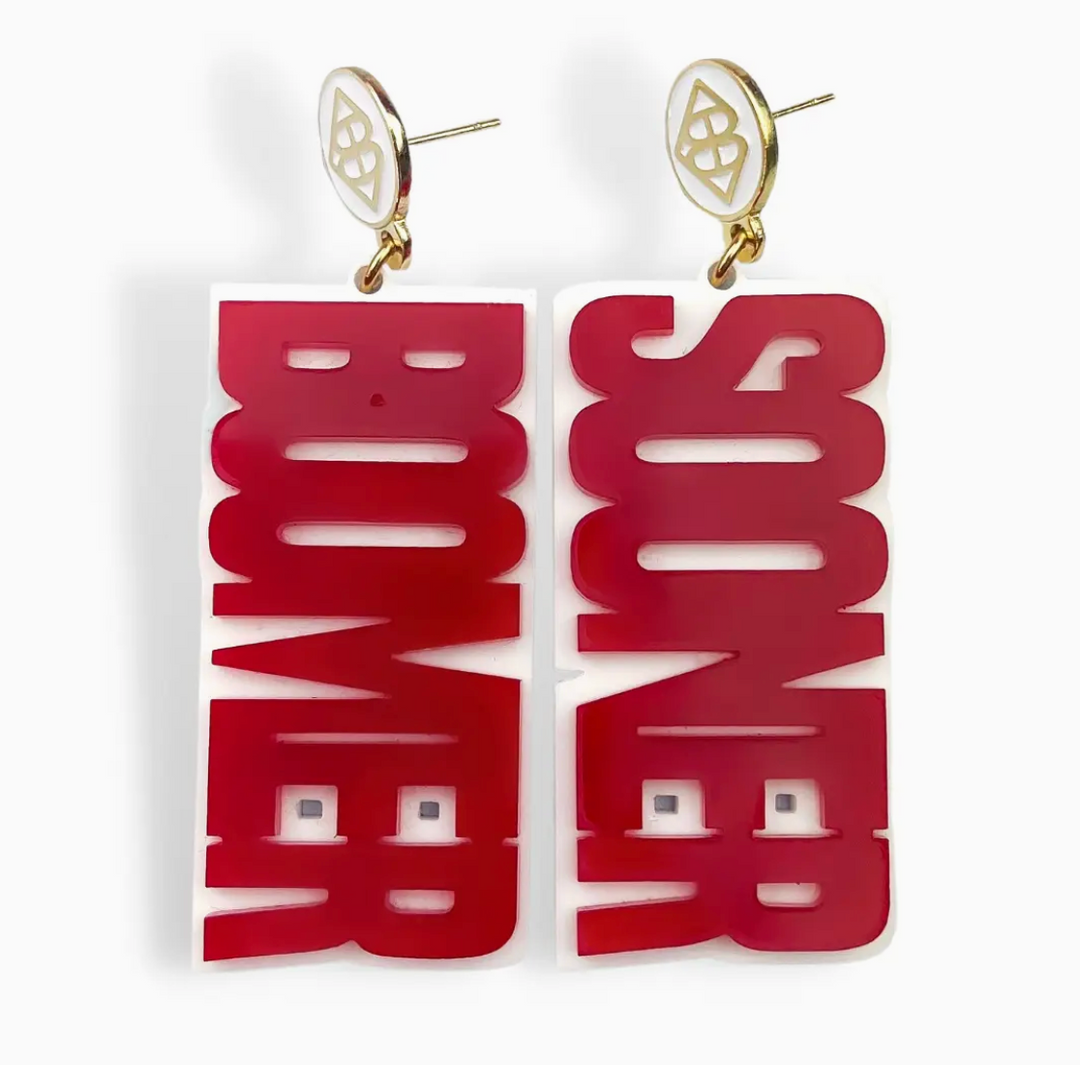 OU Boomer Sooner Earrings - Crimson and White