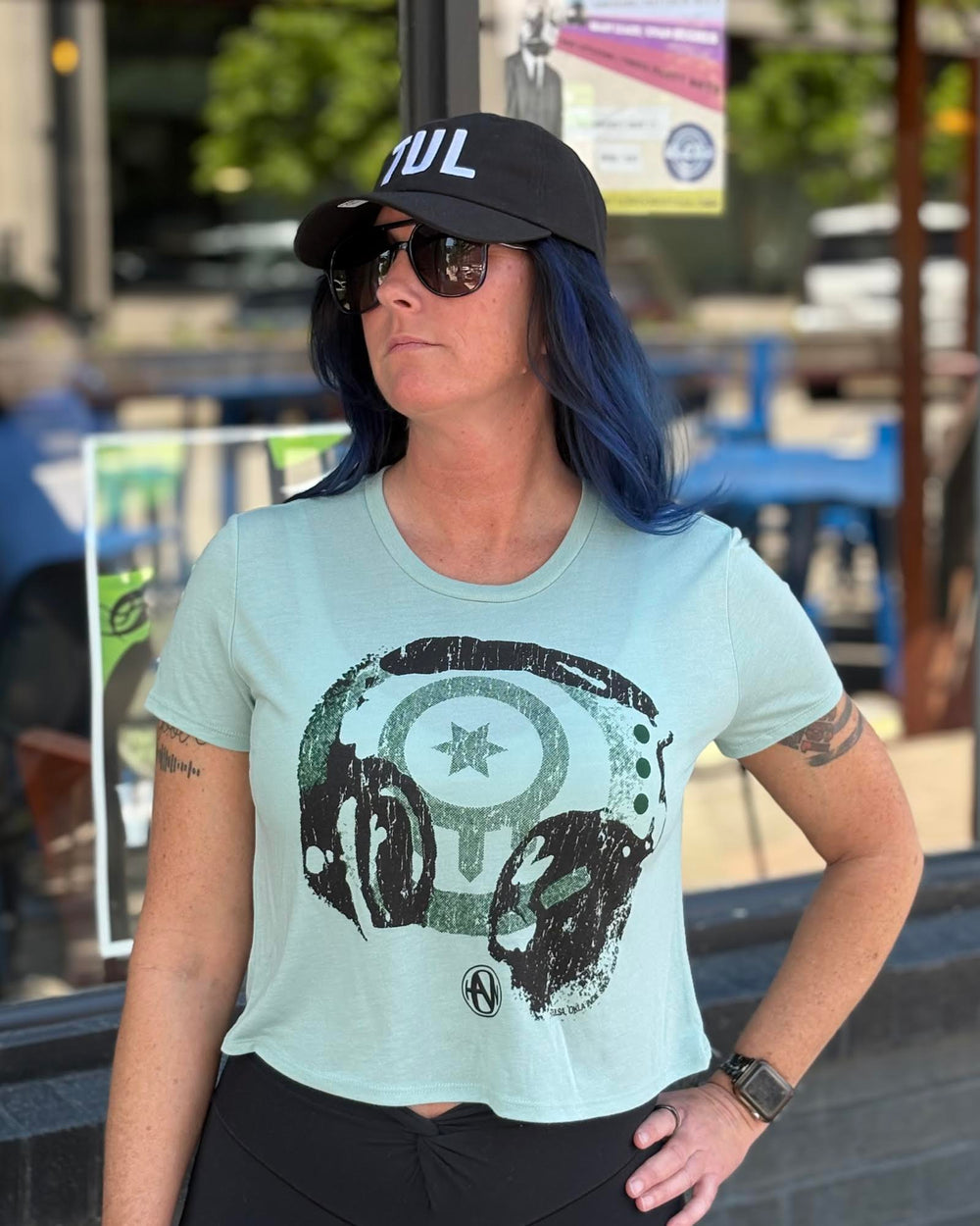 Cropped Hanson Headphones Tshirt Sage