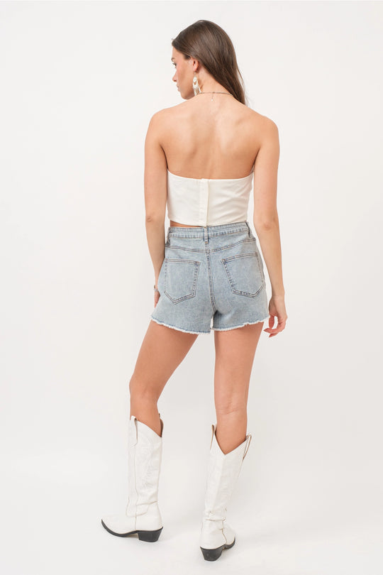 Rhinestone Fringe Frayed Denim Shorts