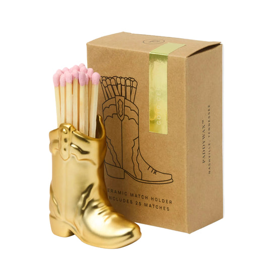 Gold Cowboy Boot Match Holder & Matches