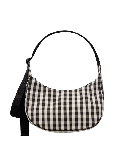 Baggu Medium Nylon Crescent Bag - Black and Cream Gingham