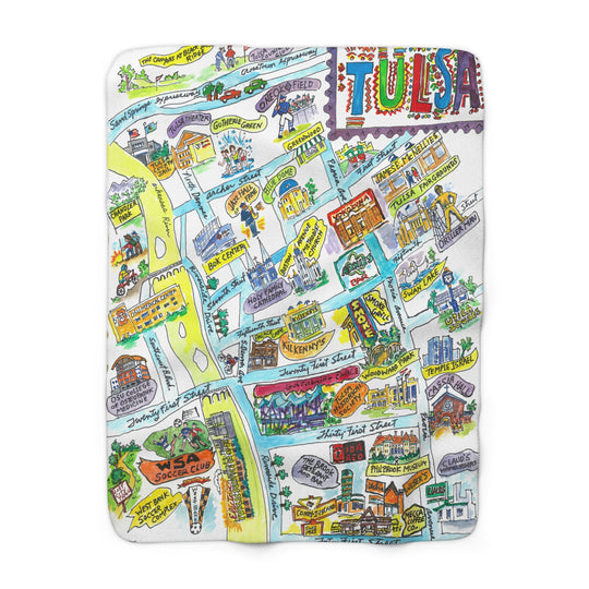 Tulsa Map Drawing Fleece Sherpa Blanket