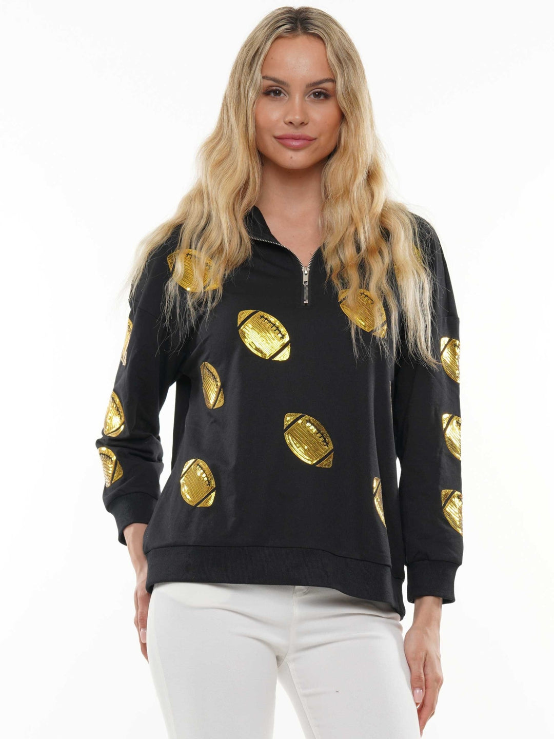 Black and Gold Football Sequin Hoodie