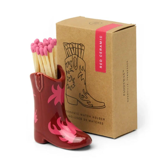 Red & Pink Flame Cowboy Boot Match Holder & Matches