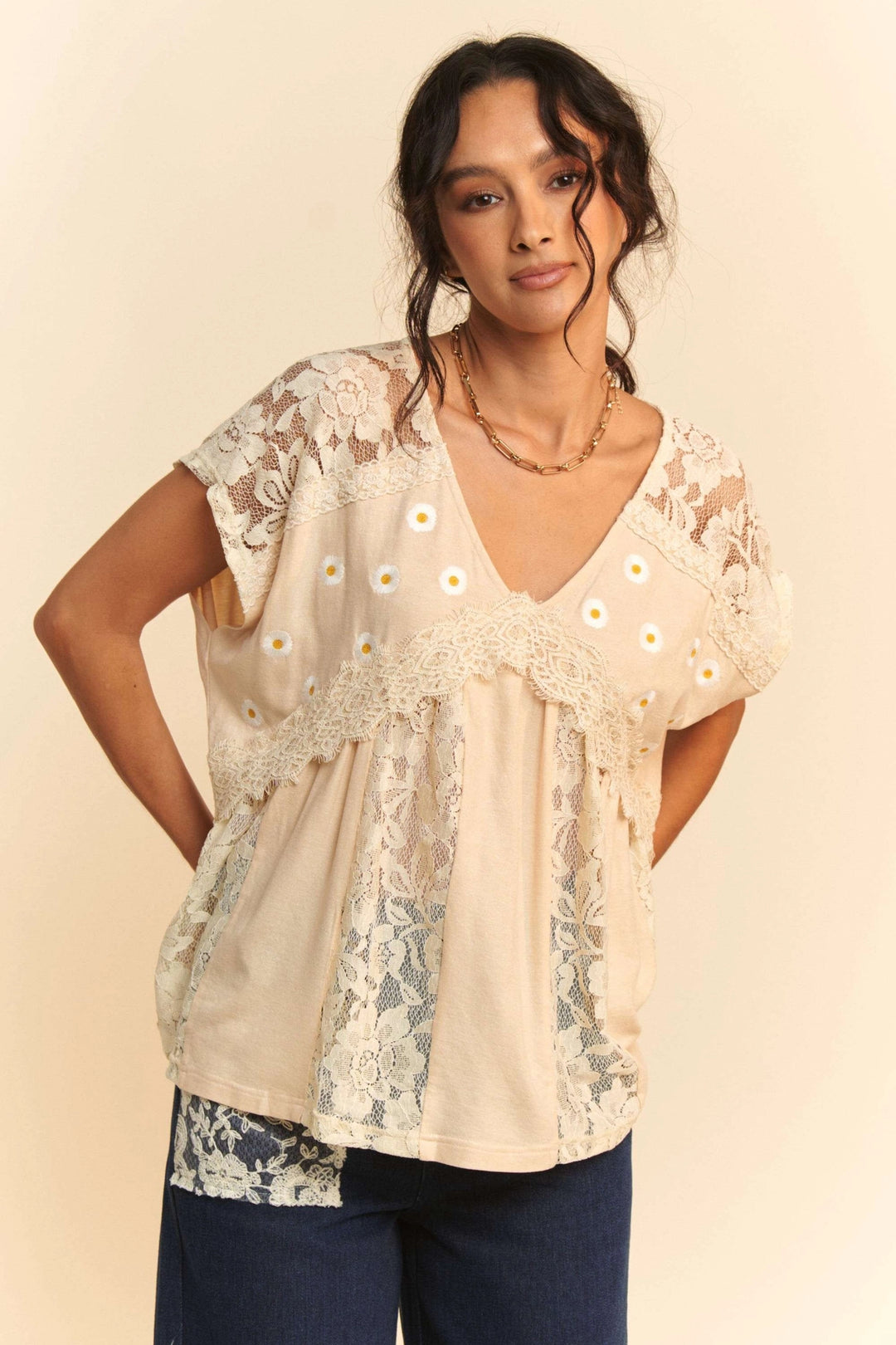 Daisy Flowy Lace Dolman Top