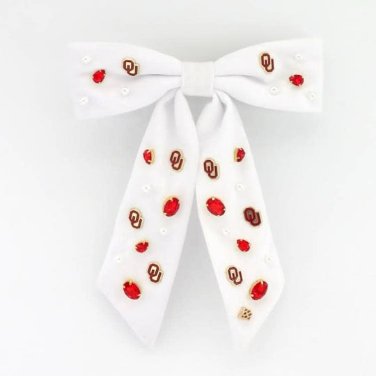 White OU Bow Barrette