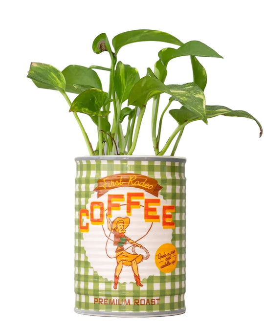 Cowgirl Coffee Can Ceramic Planter