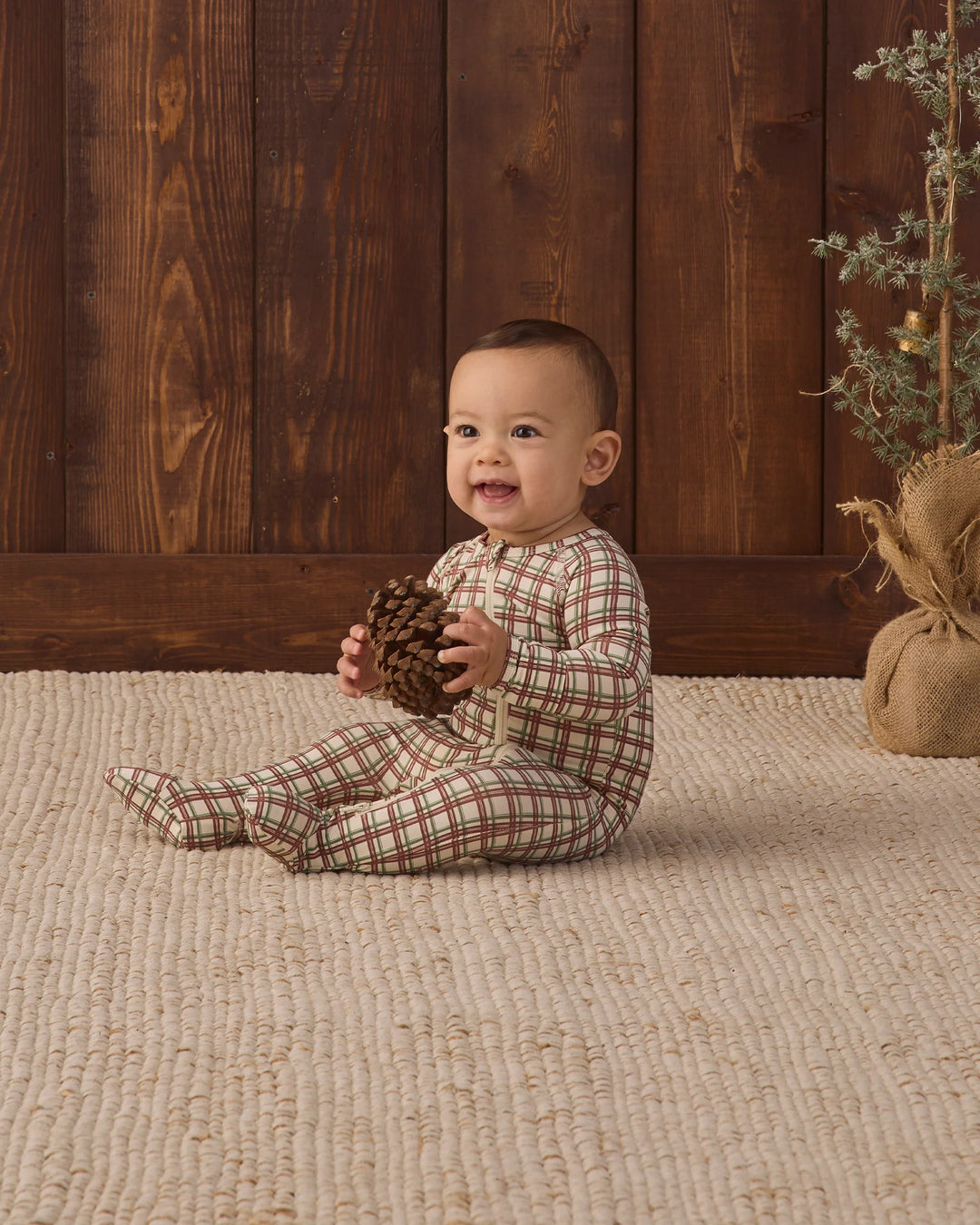 Quincy Mae - Redwood Check Bamboo Zip Footie
