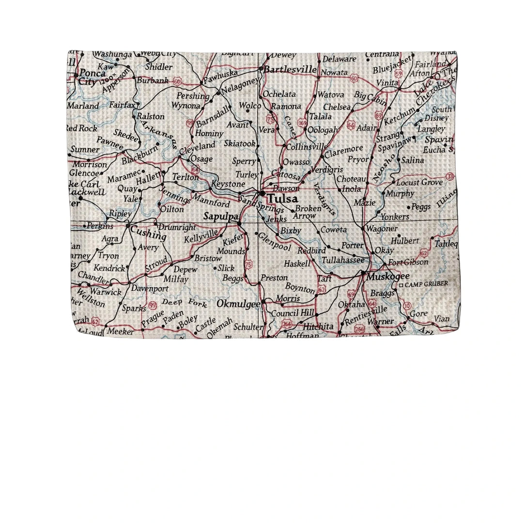 Tulsa Map Waffle Weave Kitchen Towel