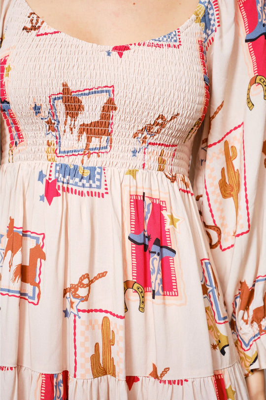 Western Smocked Mini Dress