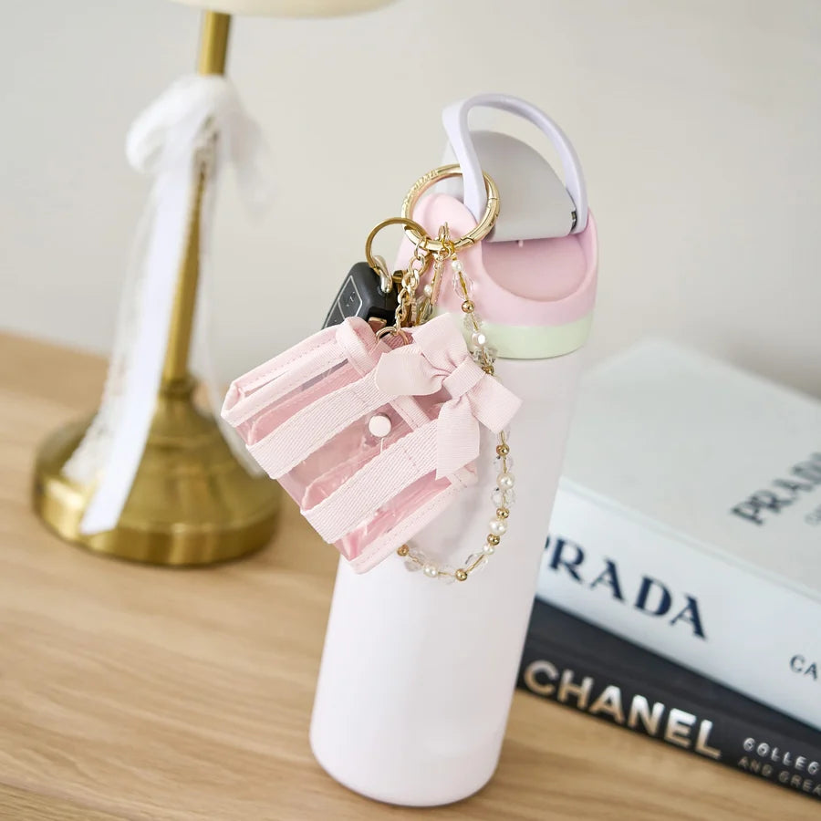 Jelly Tote Key Chain Bag Charm - Ballet Pink Bow