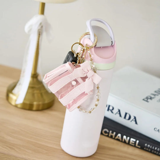 Jelly Tote Key Chain Bag Charm - Ballet Pink Bow