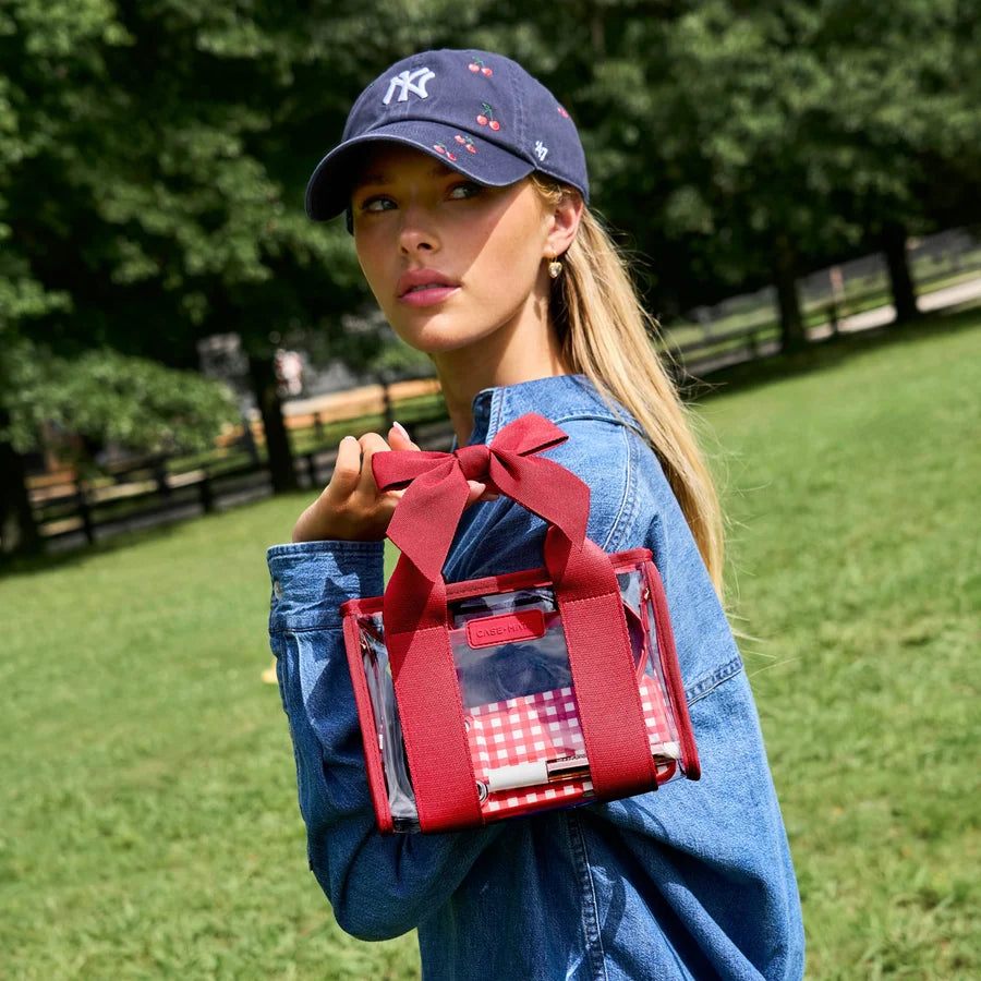 Clear Jelly Stadium Tote Bag - Varsity Red Bow