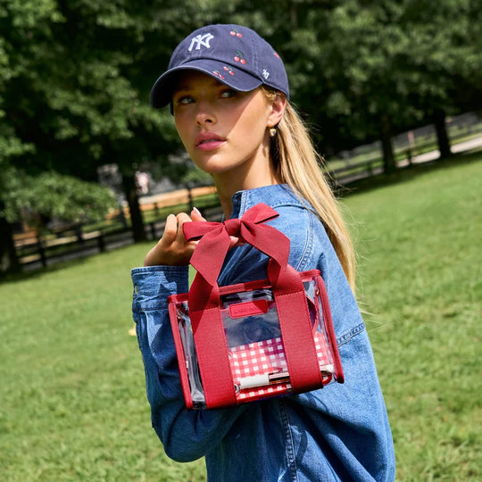 Clear Jelly Stadium Tote Bag - Varsity Red Bow