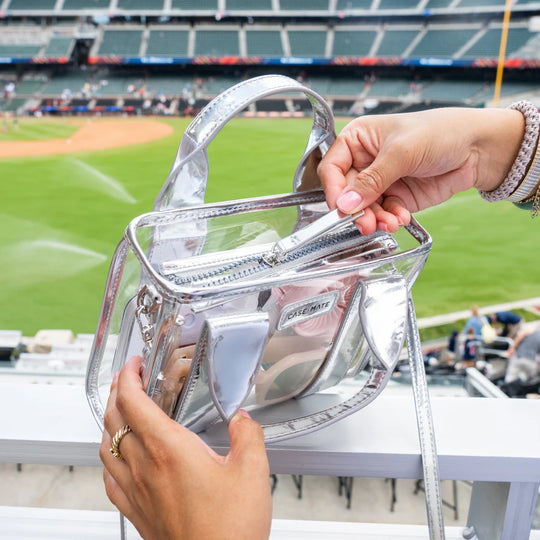 Clear Stadium Tote Bag w/ Strap - Silver Chrome
