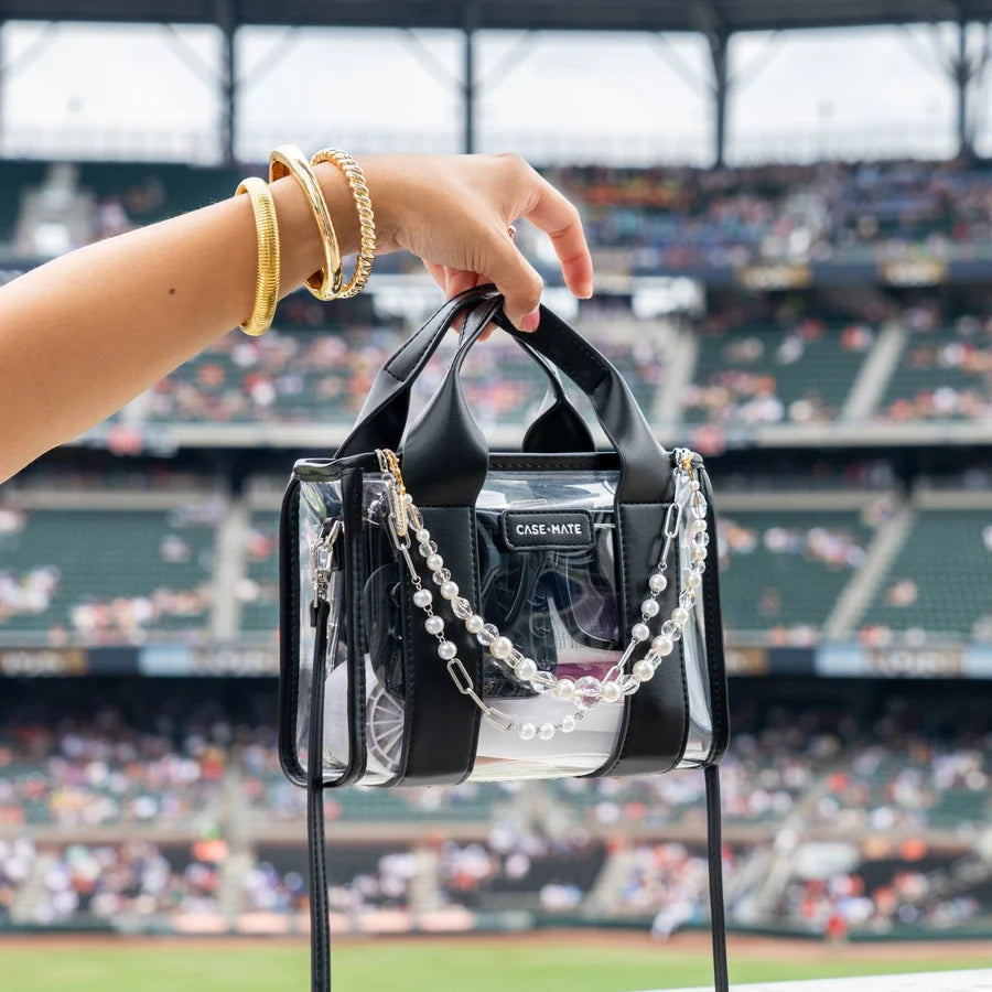 Clear Stadium Tote Bag w/ Strap - Black