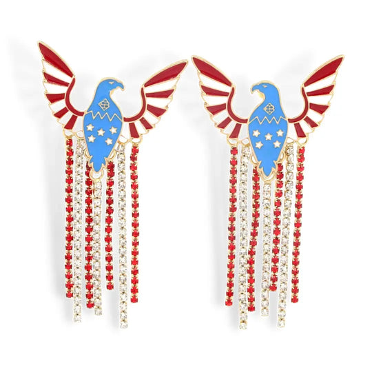 American Eagle Earrings with Rhinestone Fringe
