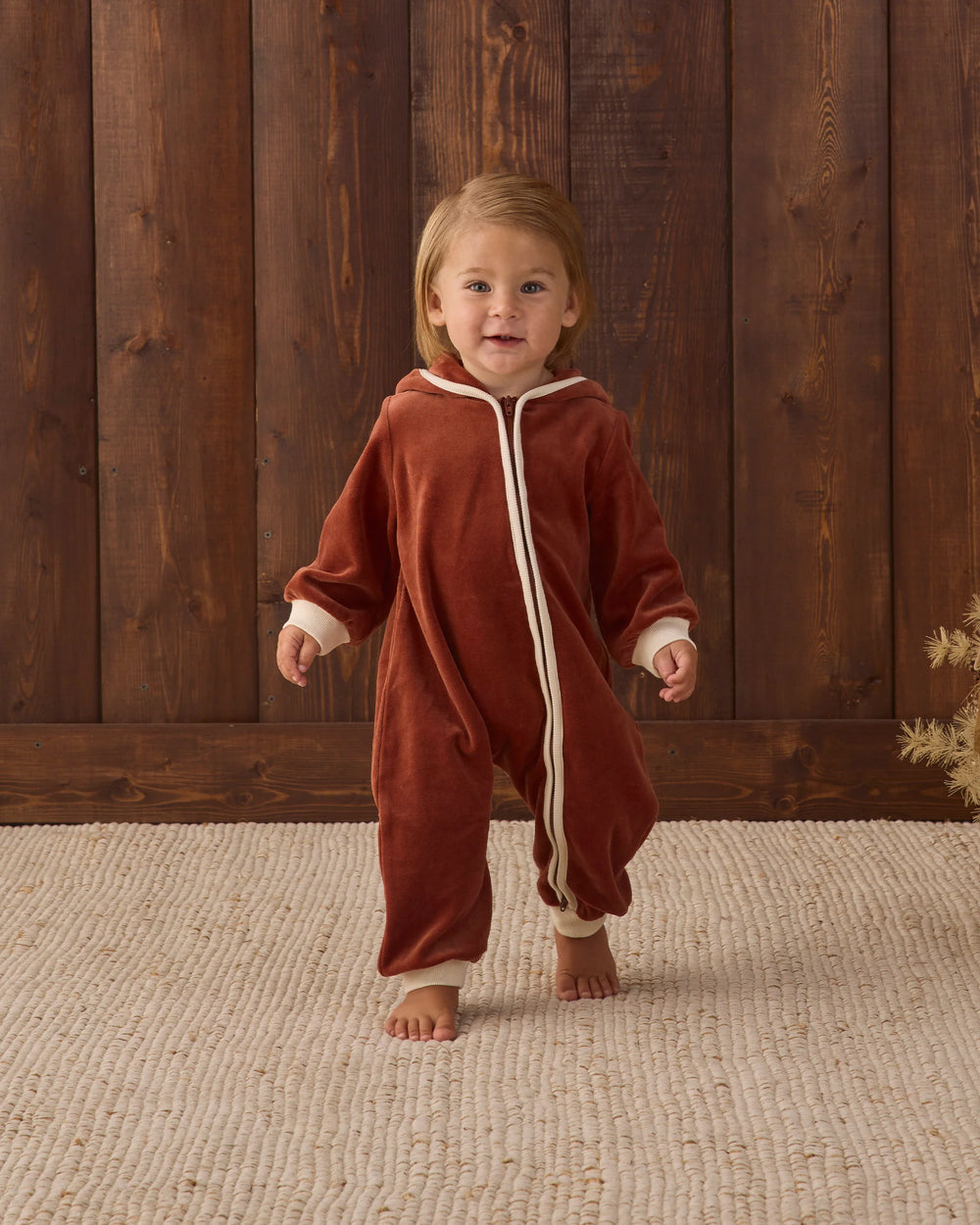 Quincy Mae - Redwood Velour Zip Jumpsuit