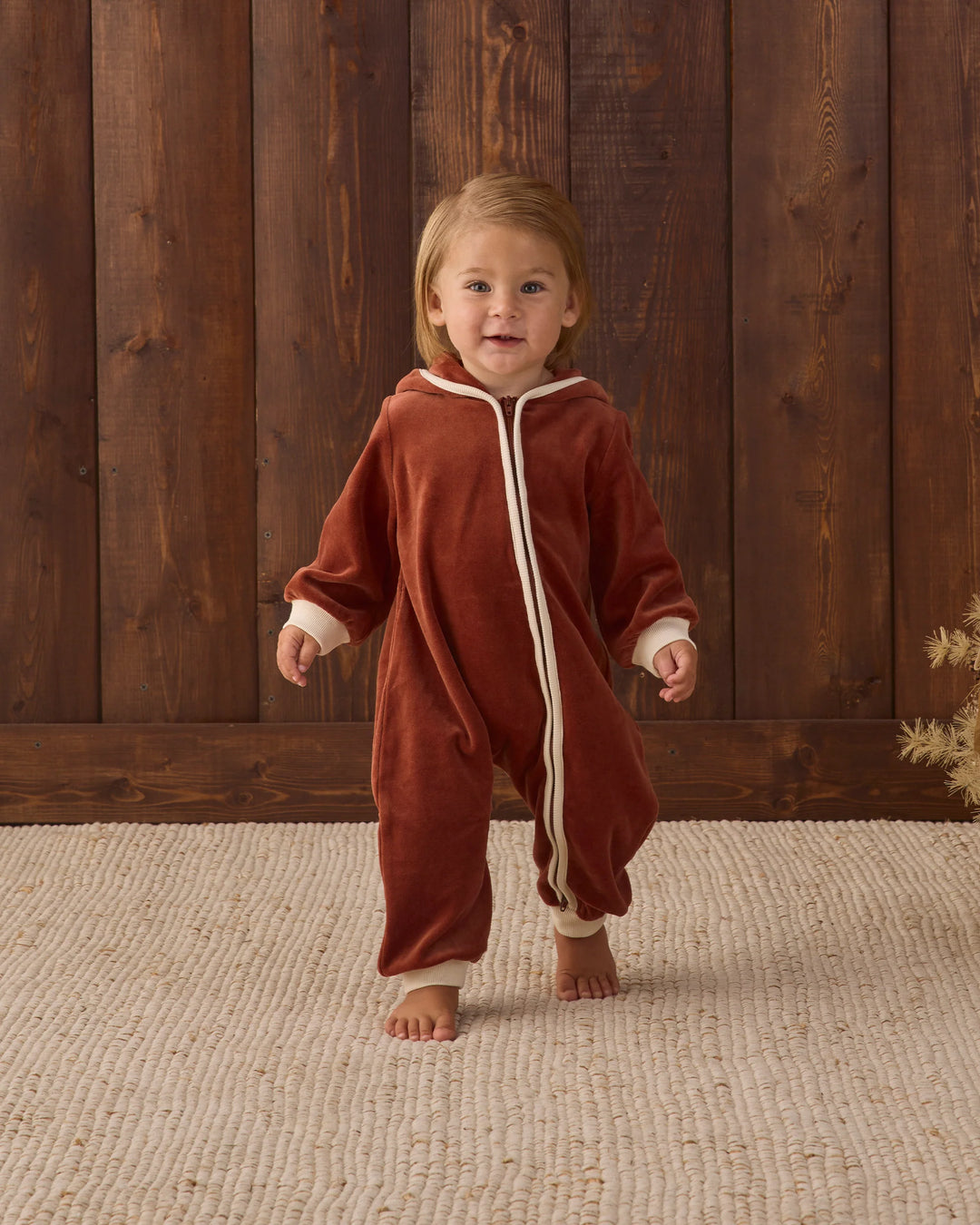 Quincy Mae - Redwood Velour Zip Jumpsuit