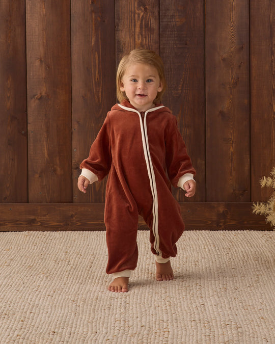 Quincy Mae - Redwood Velour Zip Jumpsuit