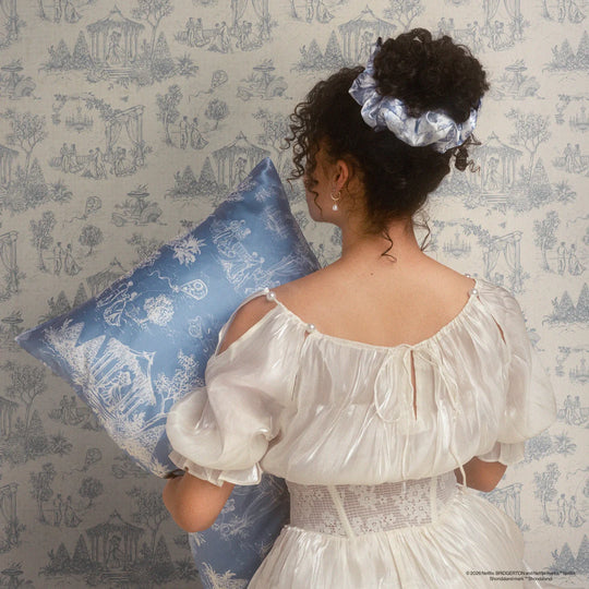 Bridgerton Toile in Bloom Satin Pillow Scrunchies