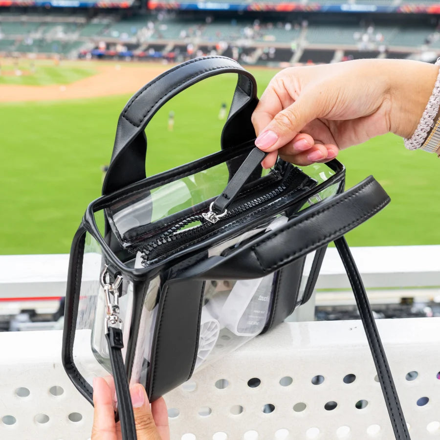 Clear Stadium Tote Bag w/ Strap - Black