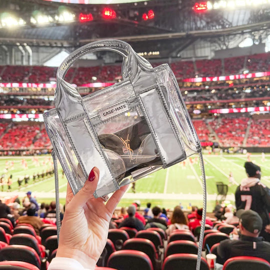 Clear Stadium Tote Bag w/ Strap - Silver Chrome