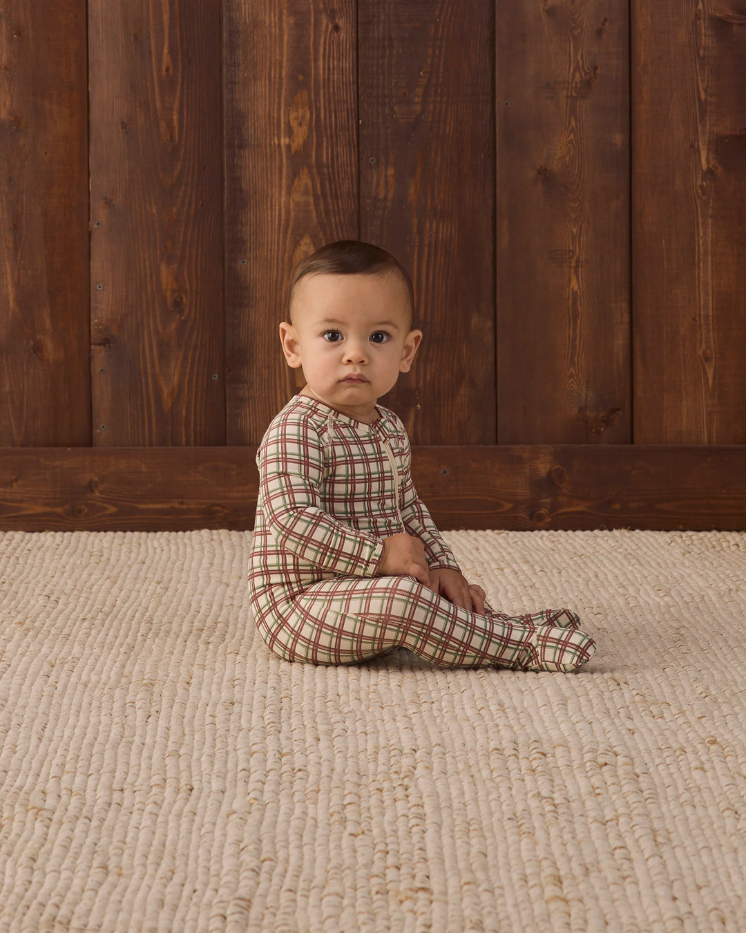 Quincy Mae - Redwood Check Bamboo Zip Footie