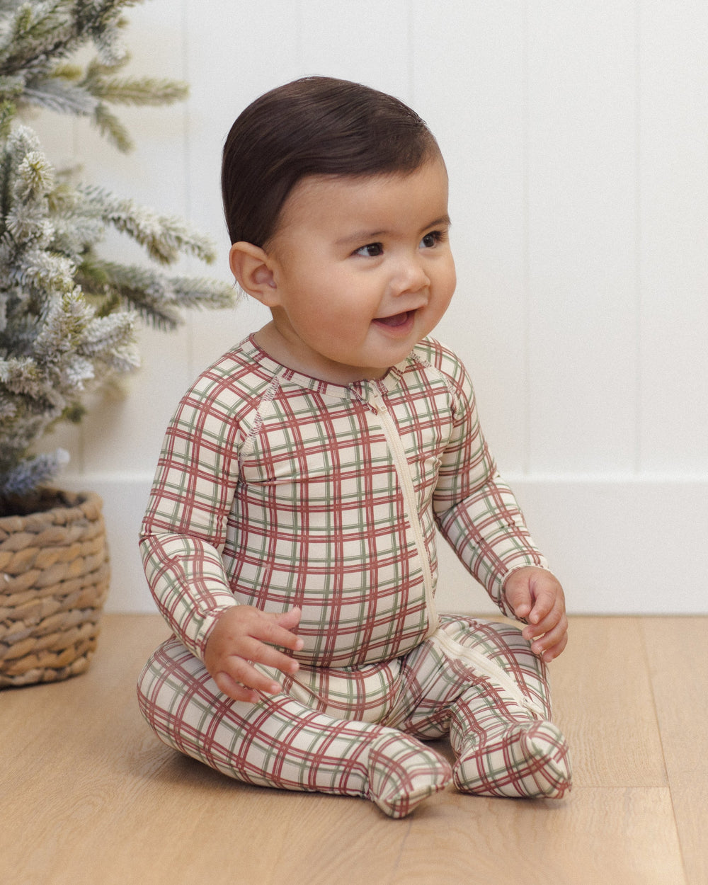 Quincy Mae - Redwood Check Bamboo Zip Footie