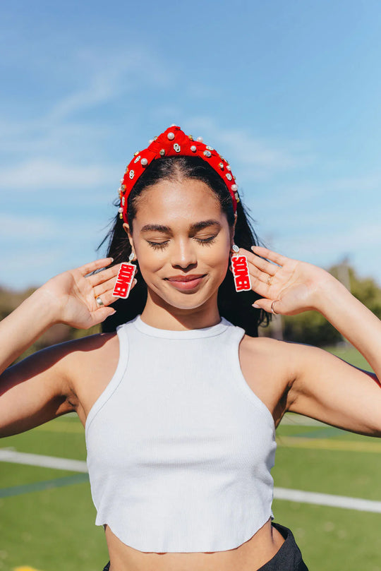 OU Boomer Sooner Earrings - Crimson and White