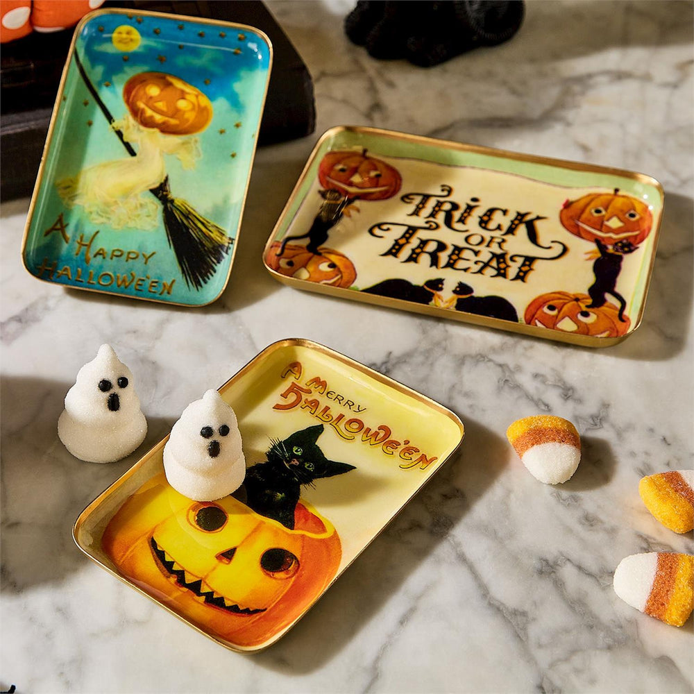 Vintage Style Halloween Tray - Pumpkin Witch