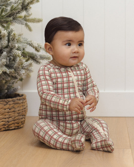 Quincy Mae - Redwood Check Bamboo Zip Footie