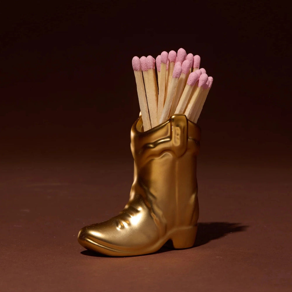 Gold Cowboy Boot Match Holder & Matches