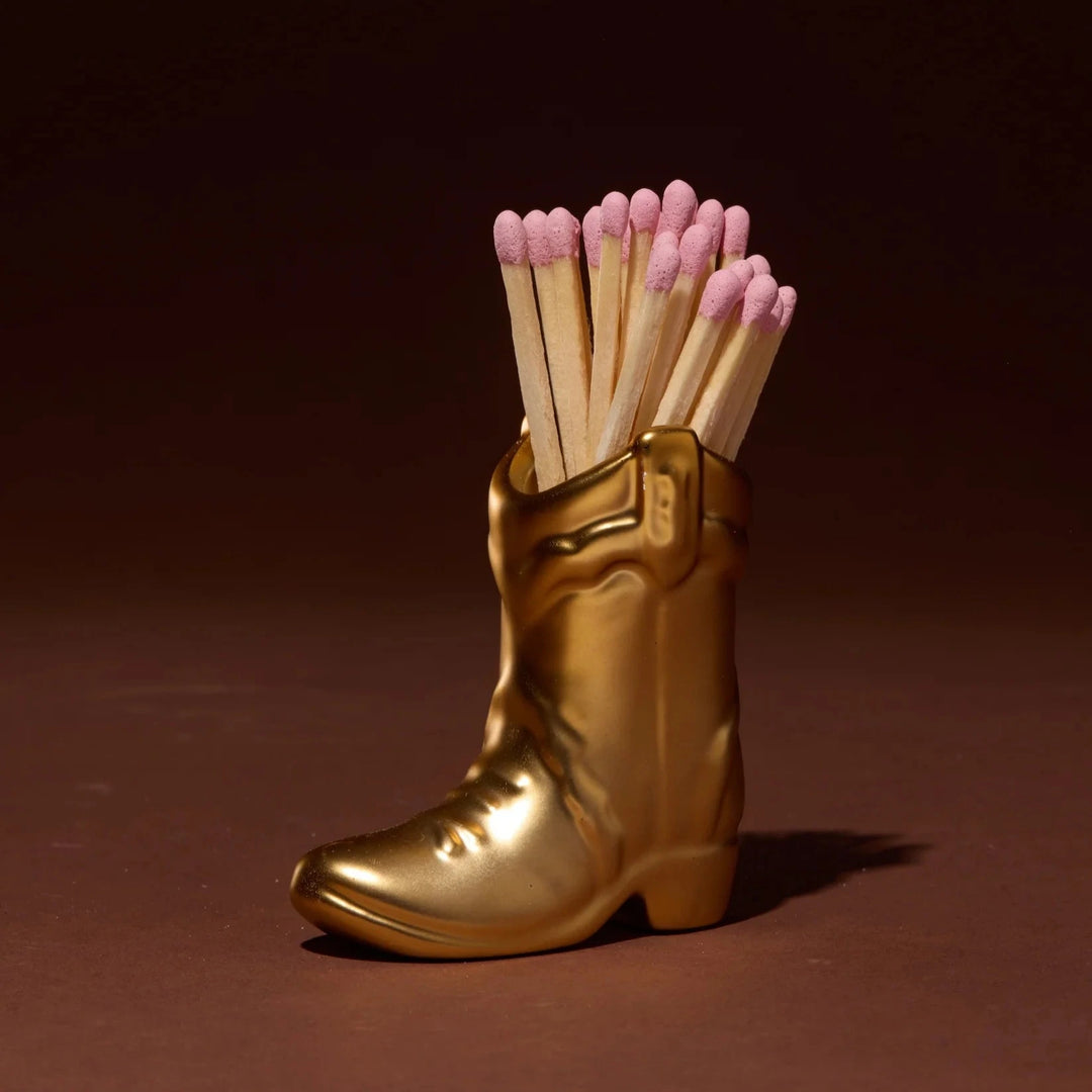 Gold Cowboy Boot Match Holder & Matches