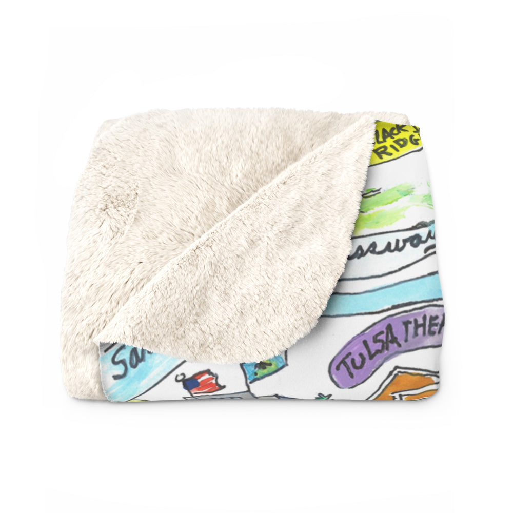 Tulsa Map Drawing Fleece Sherpa Blanket