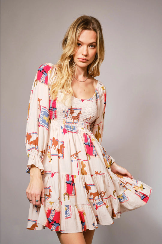 Western Smocked Mini Dress