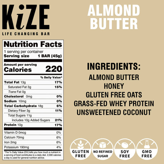 KiZE Almond Butter Protein Snack Bar