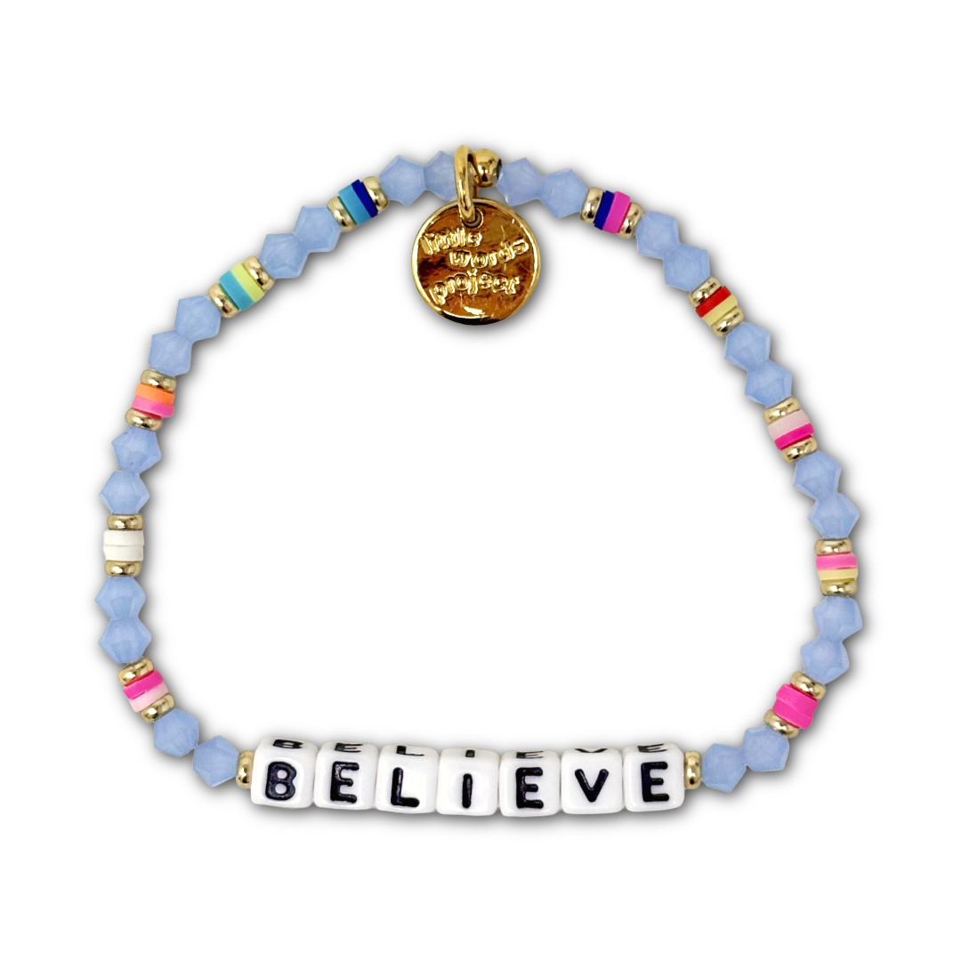 Believe Rainbow Drops bracelet S/M colorful rainbow inspirational bracelet by Little Words Project