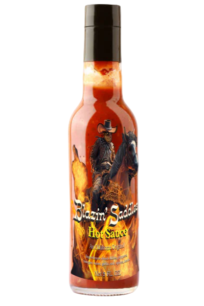 5oz bottle of Blazin’ Saddles Hot Sauce, spicy and flavorful Oklahoma-made condiment