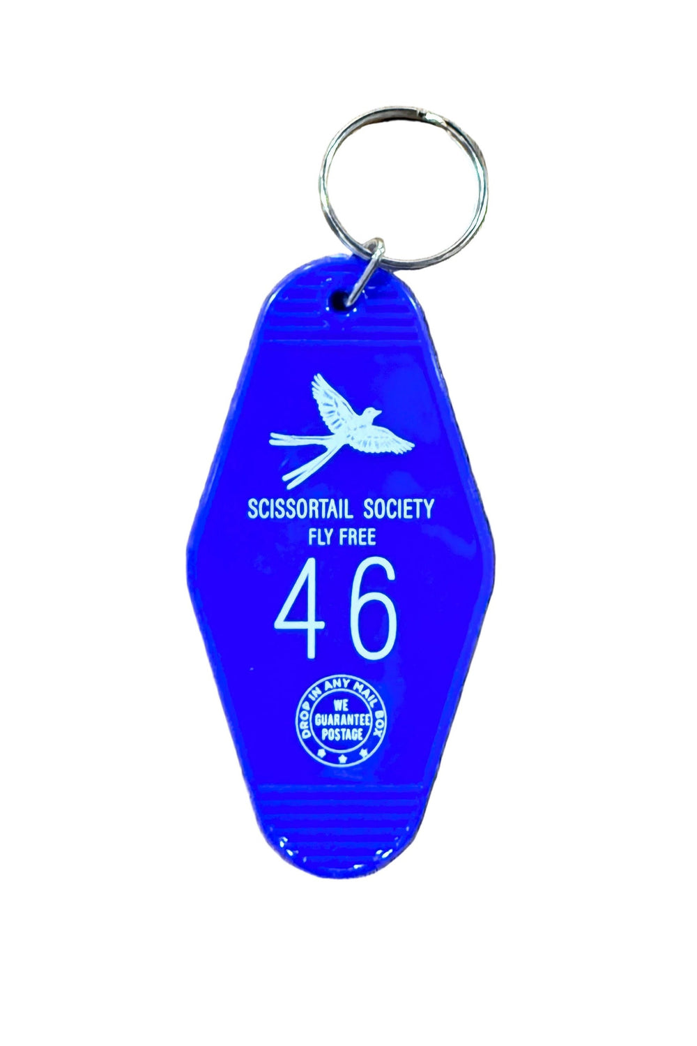 Oklahoma state bird keychain reading Fly Free 46