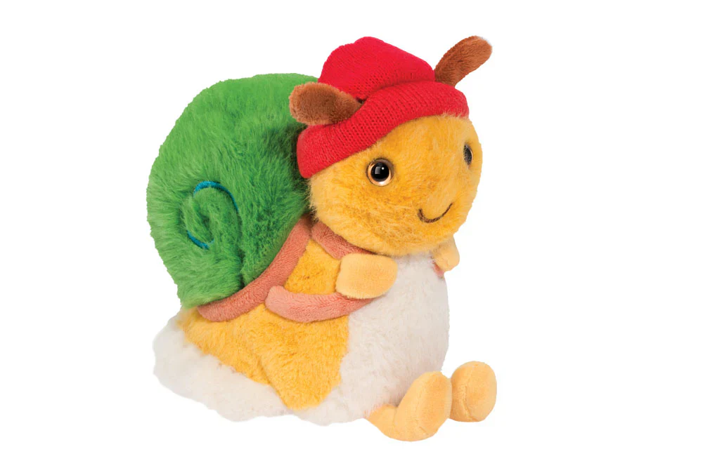 Plush snail with a tiny backpack and soft shell