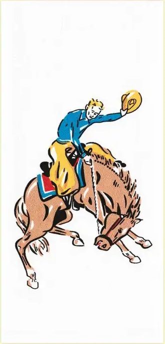 Retro cowboy riding bronco woven cotton dish towel