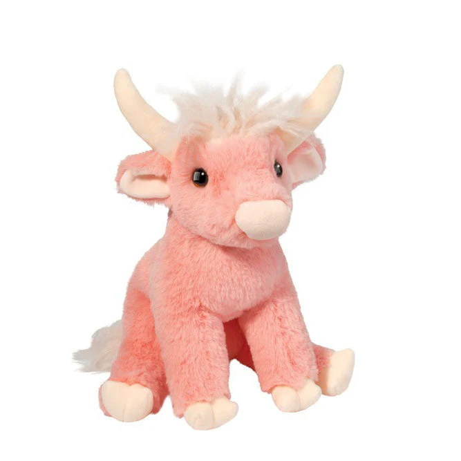 Candie Pink Highland Cow stuffed animal by Douglas with fluffy pink fur