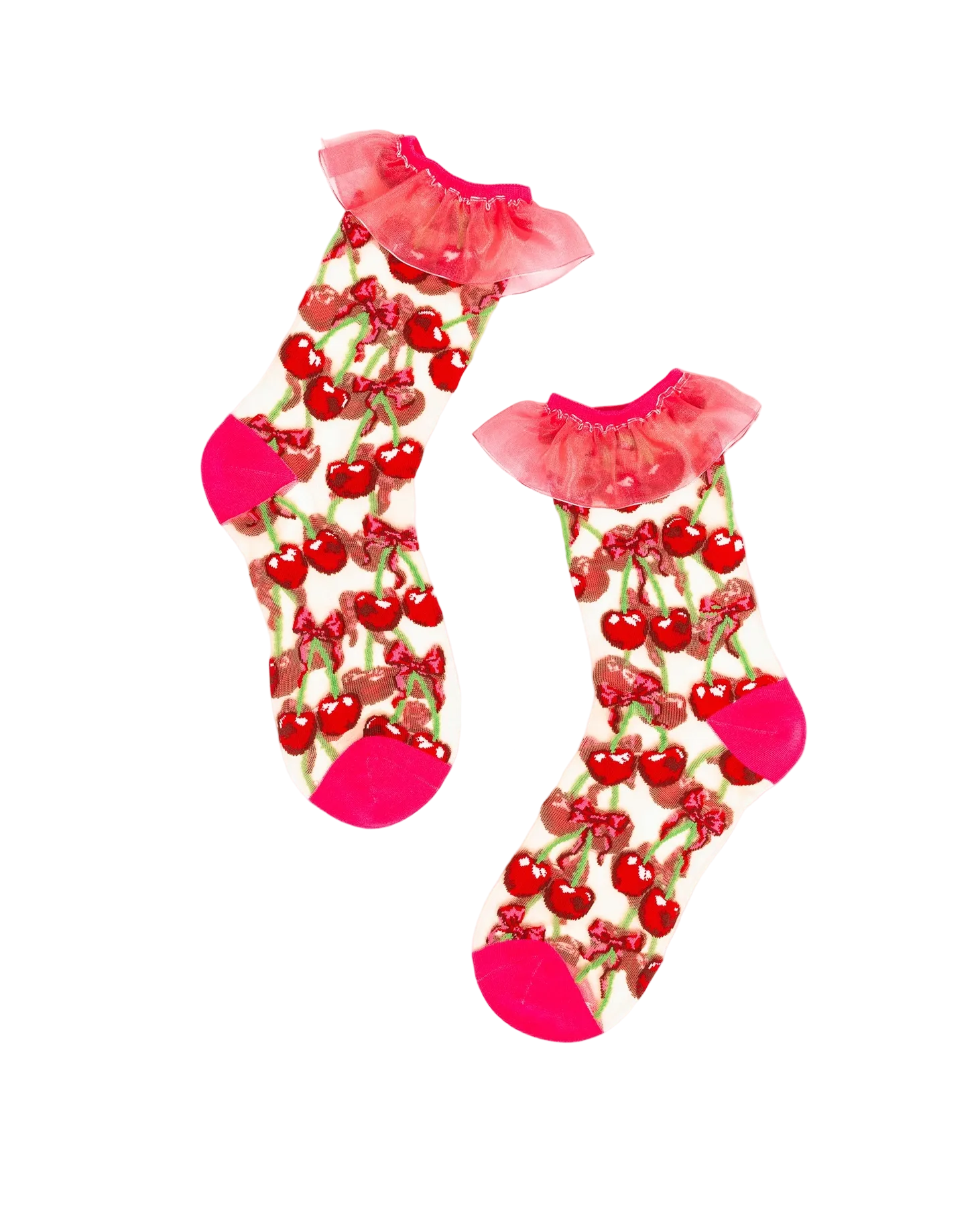 sheer socks with cherry pattern