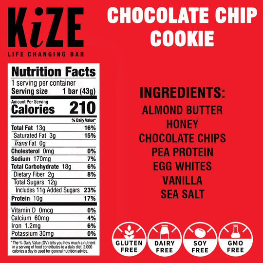 KiZE Chocolate Chip Cookie Protein Snack Bar
