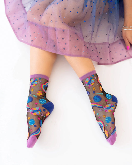 psychedelic space themed sheer socks