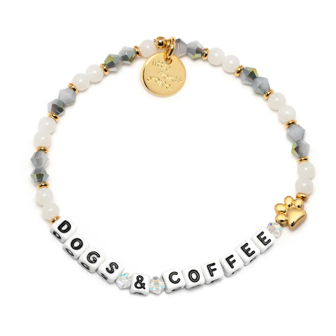Dogs and Coffee Pawfect Love bracelet M/L grey silver and white beaded bracelet by Little Words Project